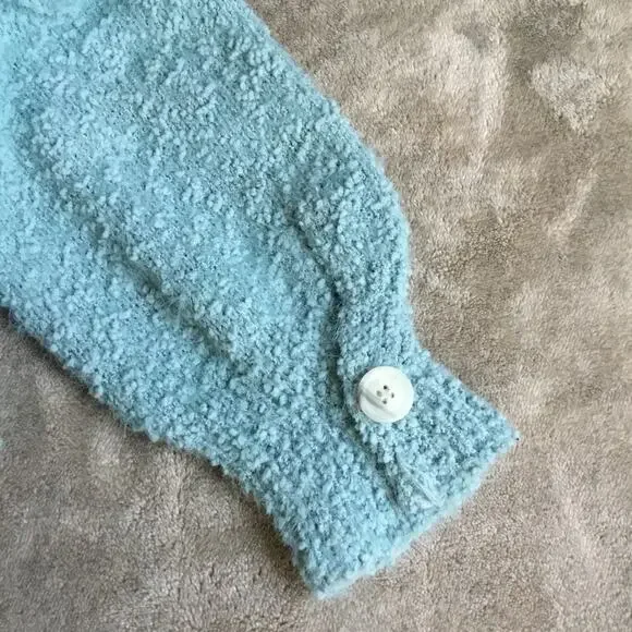 W.A.P.G. Fuzzy Crop Sweater Jacket Dusty Blue Sz S - Picture 8 of 8